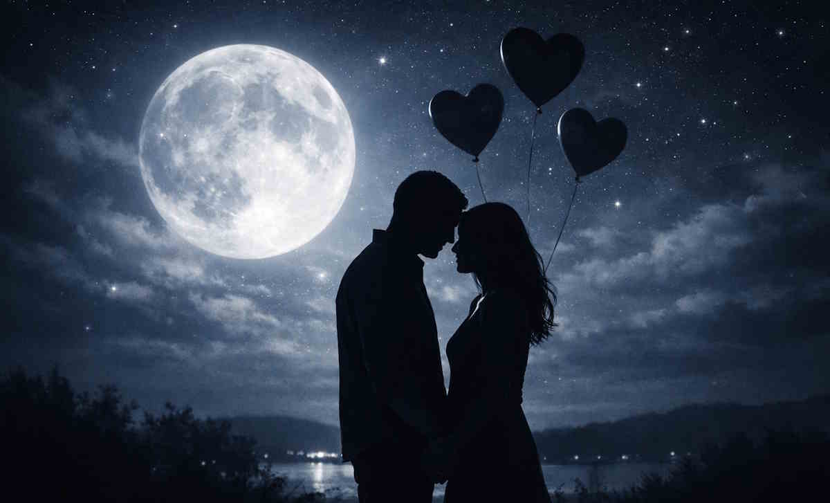 Prava ljubav i srodne duše - silueta muškarca i žene pod mjesečinom